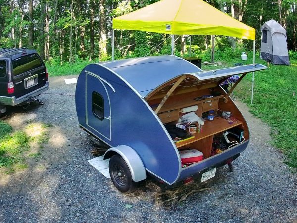 Teardrop with galley open