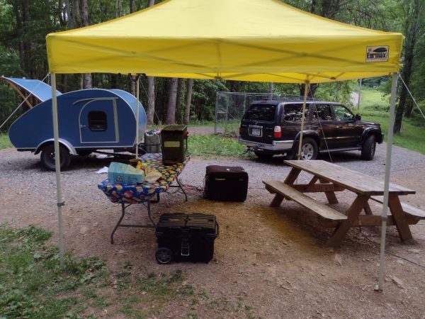 Cooking and eating area under shelter