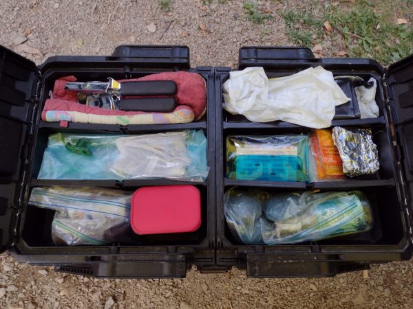 Supplies in the lid of the camping box
